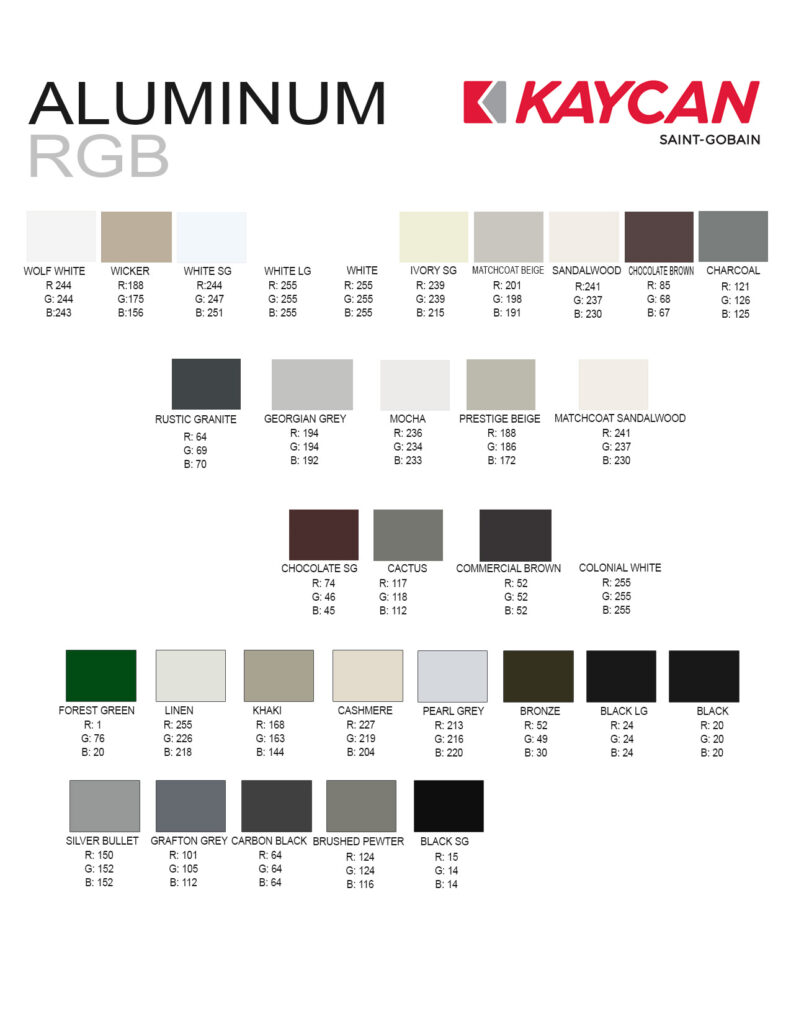 Kaycan eavestrough, soffit and fascia colours